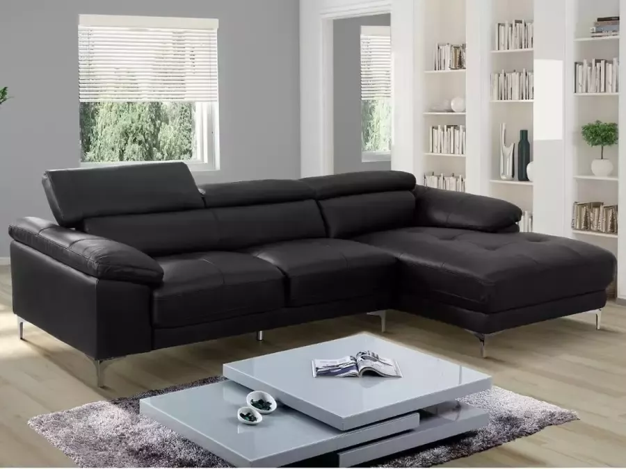 Vente-unique Leren hoekbank SOLANGE Zwart Hoek rechts L 265 cm x H 73 cm x D 167 cm - Foto 2
