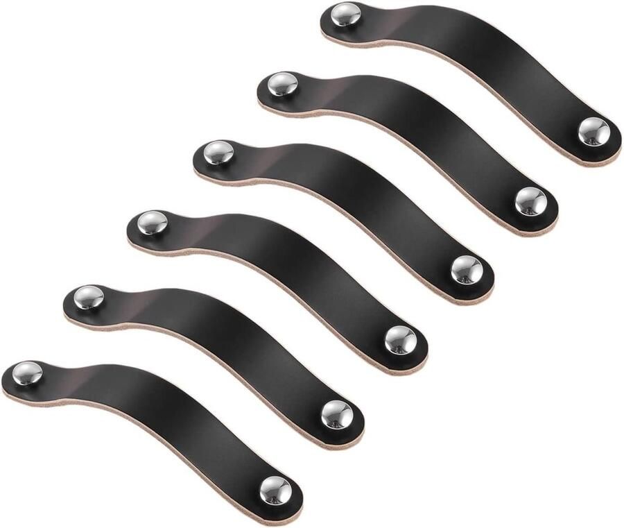 Leren knoppen kast lederen lus handgreep meubelgrepen leer kastgrepen 128 mm zwart 8 stuks - Foto 2