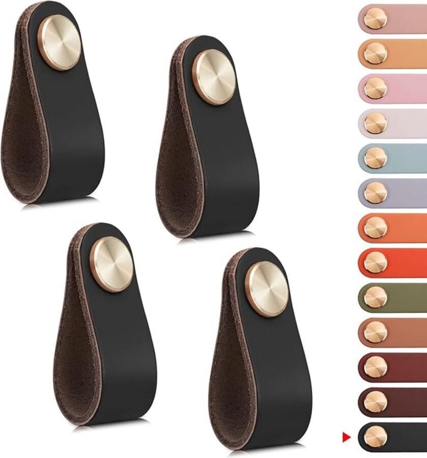 Leren meubelgrepen 4 stuks 14*2 5*0 3 cm schroef 2 mm kastdeurgrepen leren ladegrepen vintage meubelgrepen geschikt voor kasten kaptafels keukens badkamers enkel gat leren handgrepen van messing - Foto 2