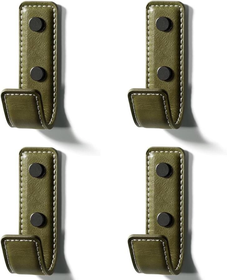 Leren muurhaken Kapstokhaken voor muur 4 Stuks Groen Leren