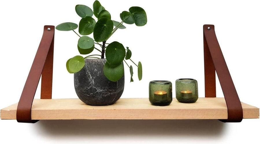 Leren plankdragers Cognac 2 stuks Wandplank beugels Volnerfleer