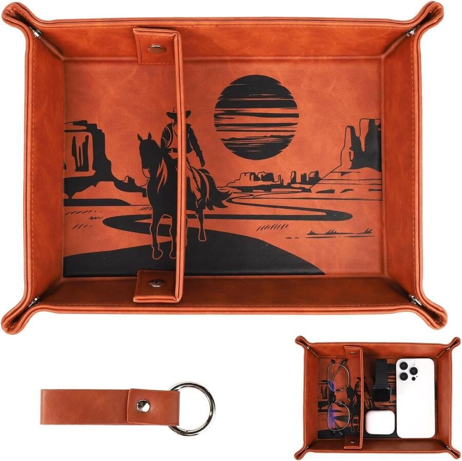 Leren Valet Tray voor Papa Nachtkastje Sleutellade Vaderdagcadeaus Valet Tray-Cadeaus Bureaublad Opbergorganizer voor Sleutels en Munten Organisatie en Opberging