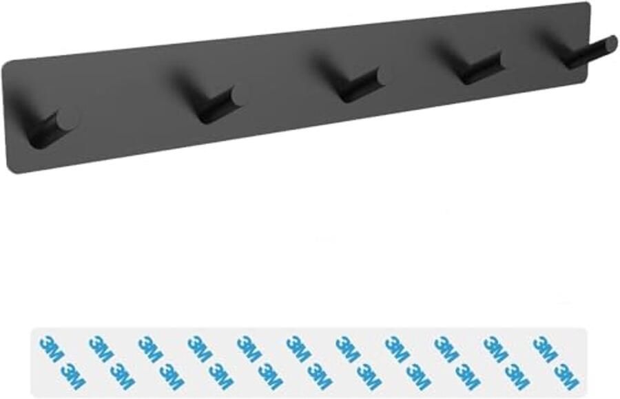LESADA wandkapstok kapstokhaak met 5 haken metalen kapstokhaak haakrek voor slaapkamer badkamer keuken kapstok wandkapstok (zwart) (lijmen)