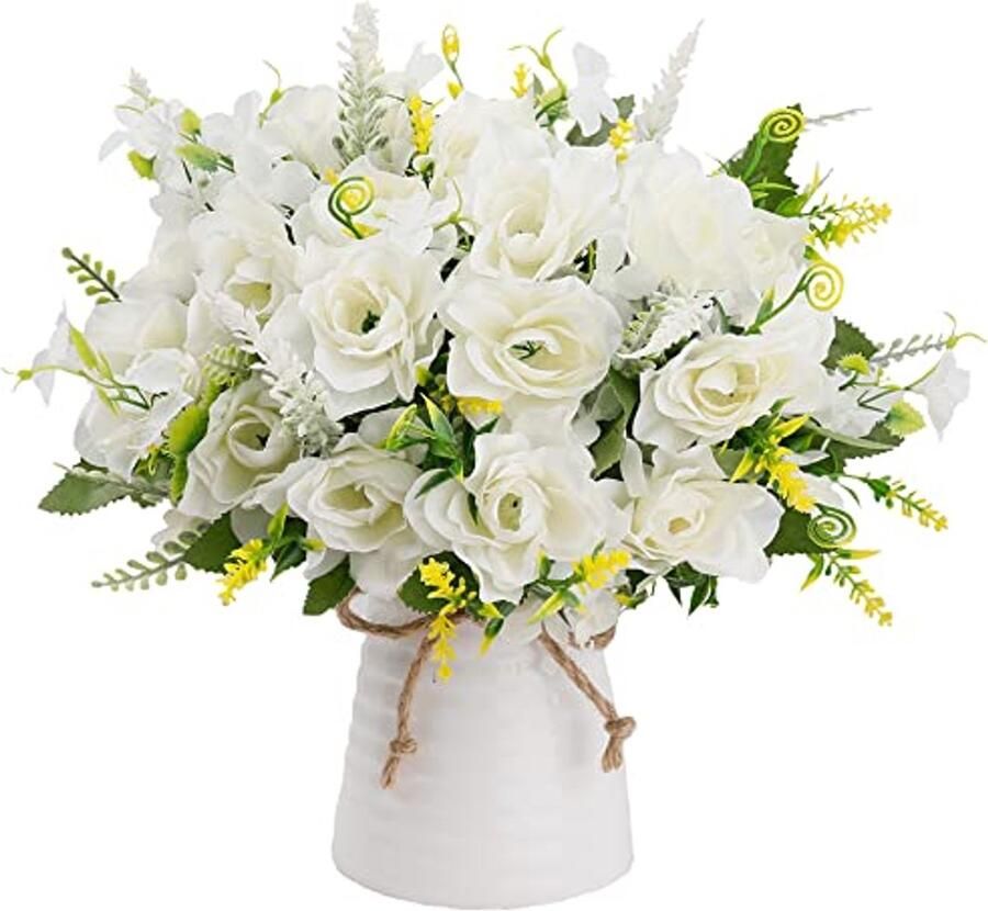 LESING Kunstbloemen met vaas nep zijden bloemen in vaas Gardenia bloemen decoratie voor thuis tafel kantoor feest (wit)