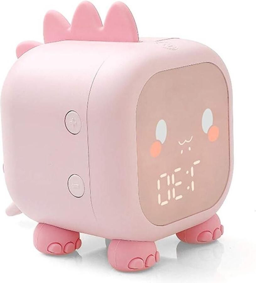 Leuke Dinosaurus Digitale Kinderwekker voor Kinderen Nachtkastje Klok Kinderslaap Trainier Wakker Licht en Nachtlampje (Roze)