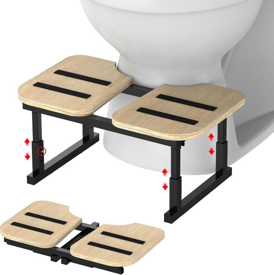 LIANTRAL Toiletkruk voor volwassenen antislip opvouwbare poepkruk frame van hout en metaal ergonomische toiletkruk voor in de badkamer toiletkruk voor aambeien opgeblazen buik constipatie natuurlijke kleuren