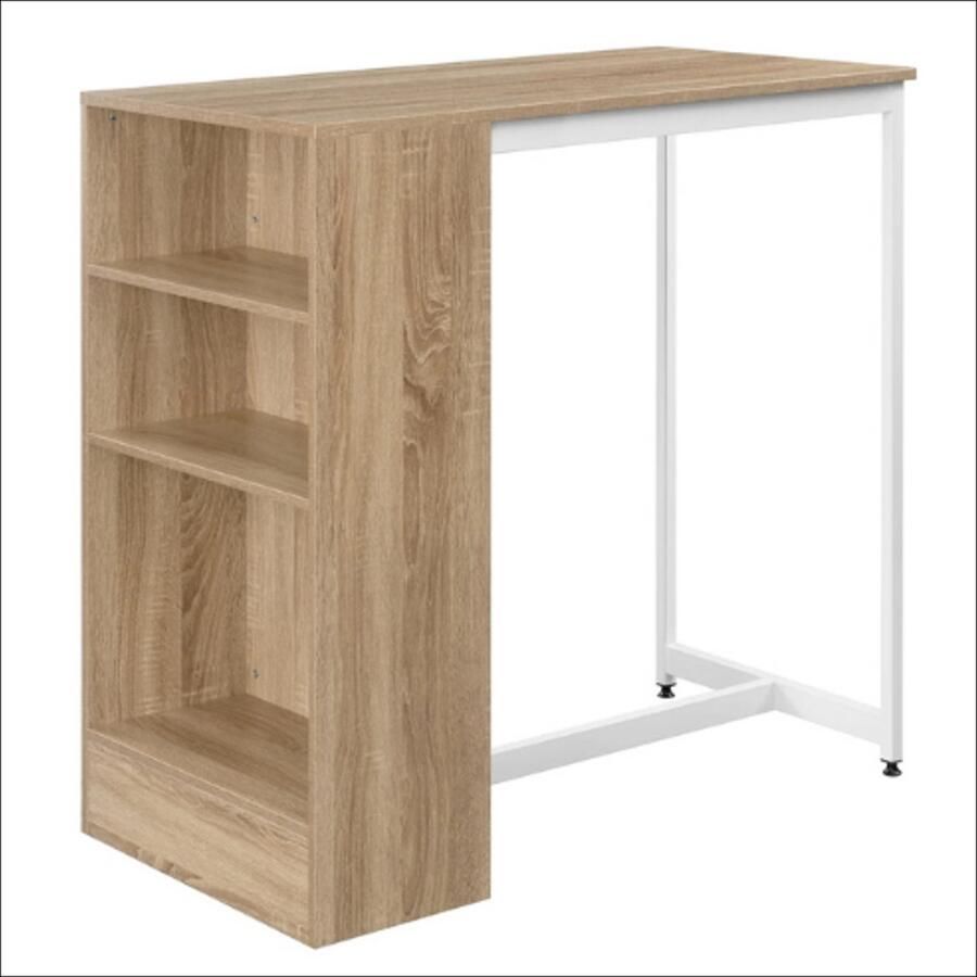 Licht eikenhouten bistrotafel Barkruktafel met 3 Opbergplanken Hoge Console Multifunctionele Sta-tafel Eettafel of Werktafel Sterk Metaalframe Modern Design Compact Formaat 91 cm Hoog