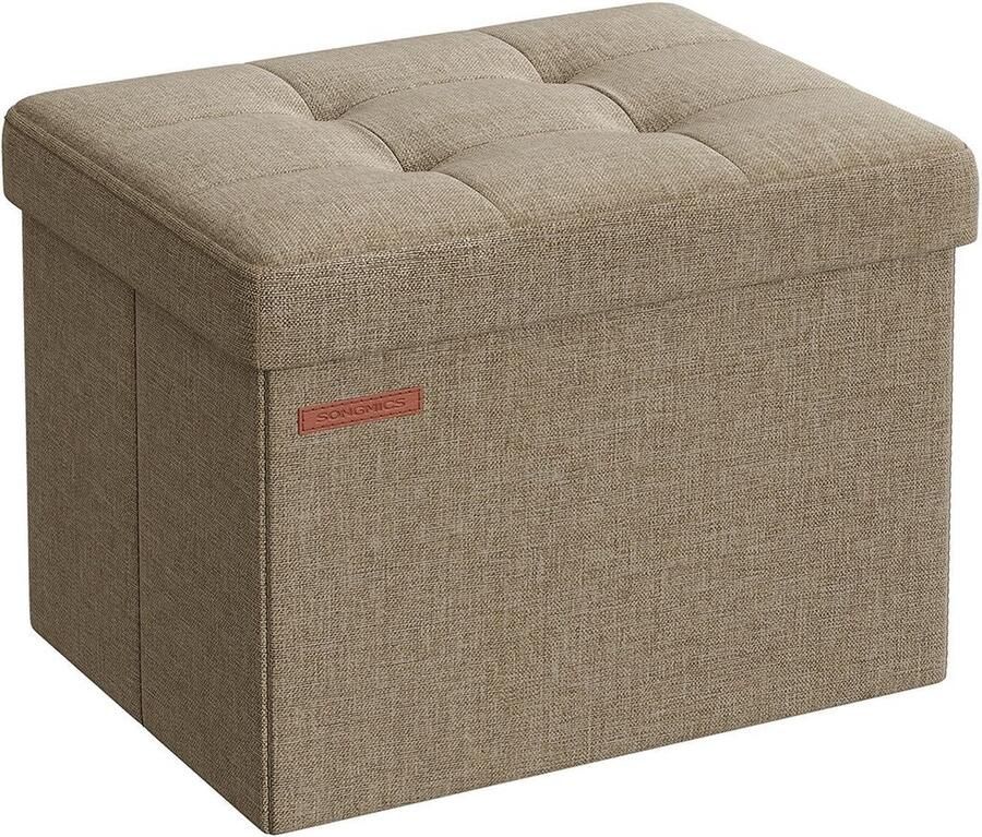 Rootz Living Rootz Licht Taupe Zitkist Ottomaanse Kruk Opbergbank Imitatielinnen MDF 31cm x 41cm x 31cm 32L capaciteit