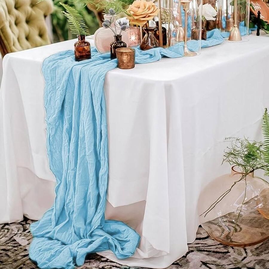 Lichtblauwe kaasdoek tafelloper rustieke tafeldecoratie set van 2 35 x 120 inch polyester