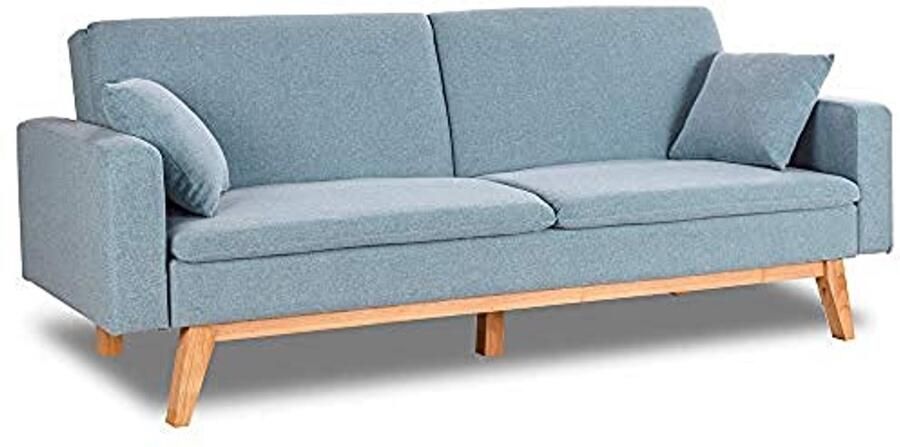 Lichtblauwe slaapbank 206 cm – 3-zits multifunctioneel met kliksluiting