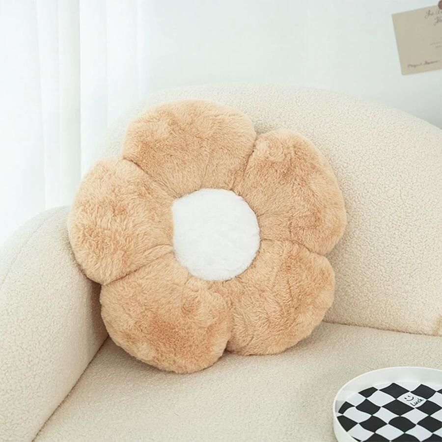 Lichtbruin Bloemvormig Zitkussen 42×15×42 cm – Pluche Bloemen Sierkussen met PP-vulling – Decoratief & Comfortabel voor Bank Slaapkamer & Kinderen