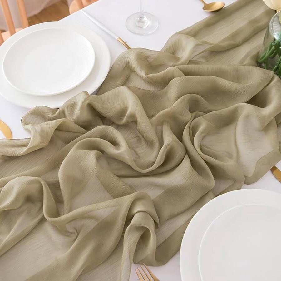 Lichtbruine chiffon tafelloper 70 x 400 cm decoratiestof voor bruiloft