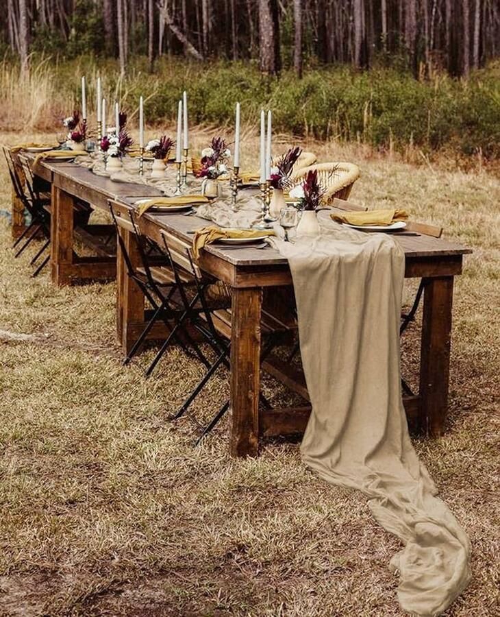 Lichtbruine Kaasdoek Tafelloper Rustiek en Elegant Set van 2