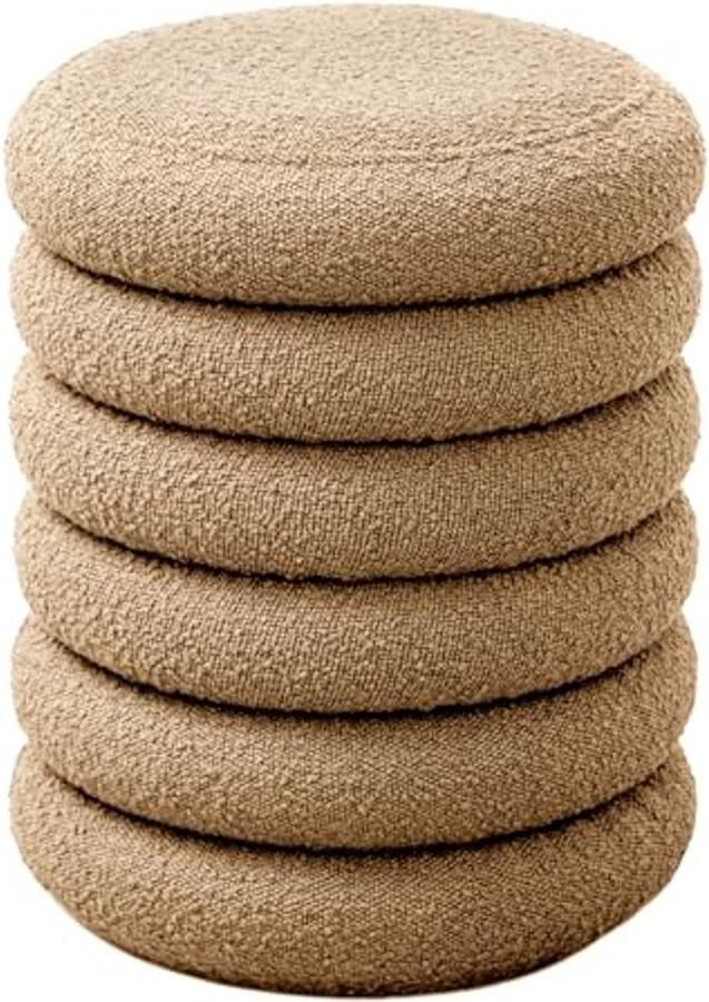 Lichtbruine Poef met Opbergruimte en Bouclé Bekleding Multifunctionele Ottoman