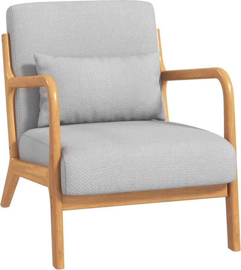 Lichte Grijze Loungestoel met Houten Frame en Diepe Zitting