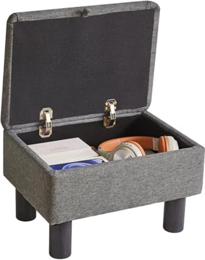 Lichte Grijze Opberghocker met Houten Poten Multifunctionele Poef voor Woonkamer Slaapkamer en Kantoor