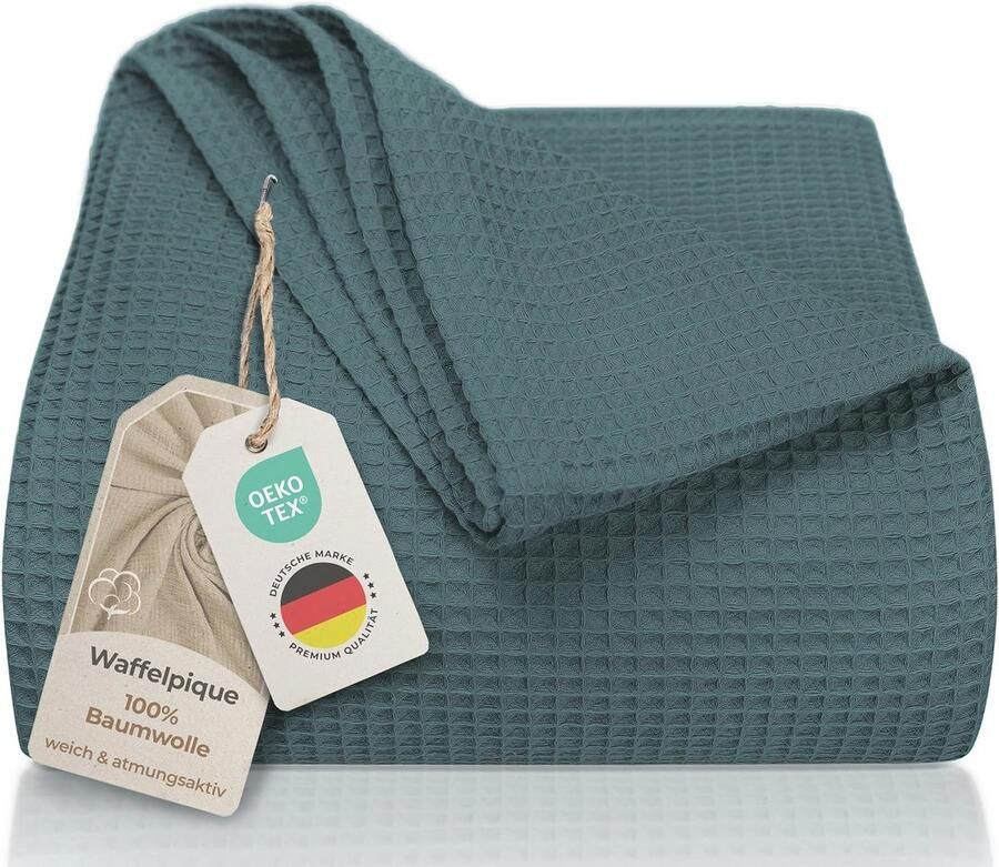 Lichte Zomer Sprei 150 x 200 cm Wafelpiqué Katoen Multifunctionele Deken voor Bed en Bank