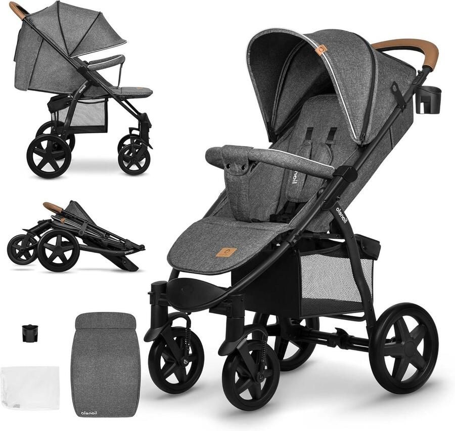 Lichtgewicht ANNET Kinderwagen Eén hand opvouwbaar verstelbare rug voetsteun grote wielen XXL luifel voetenzak klamboe tot 22 kg Veilig & comfortabel voor baby's and peuters