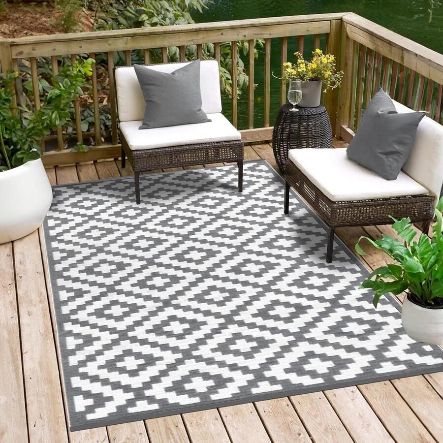 Lichtgewicht Binnen-buiten Omkeerbaar Kunststof Tapijt 120 x 180 cm Grijs Wit Voor Binnen en Buiten