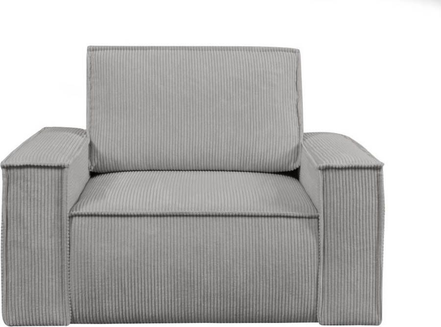 Vente-unique Lichtgrijze ribfluwelen fauteuil AMELIA L 120 cm x H 85 cm x D 86 cm - Foto 3