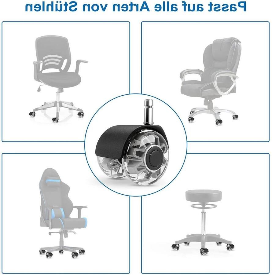 Vervangende bureaustoelwielen 1000 kg draagvermogen 10 x 22 mm lichtlopende en stille wielen harde vloeren gamingstoelen geschikt voor elke vloer