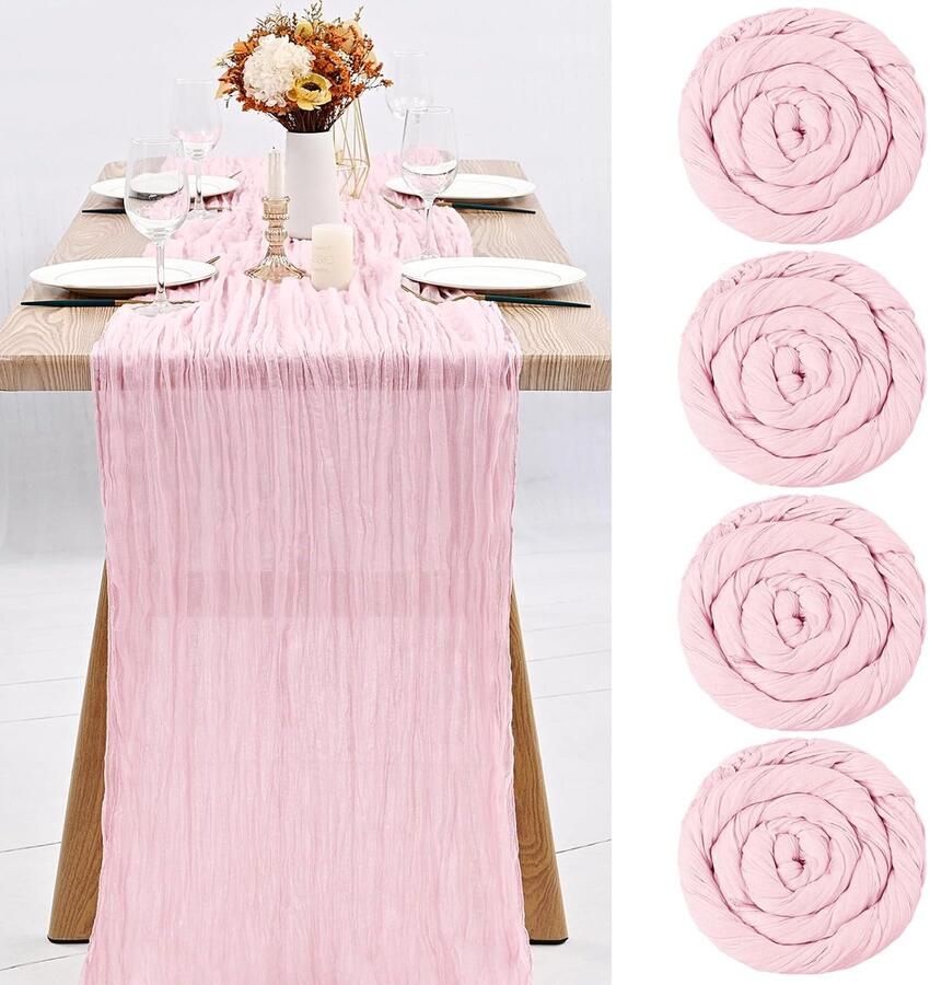 Lichtroze kaasdoek tafelloper set van 4 300cm x 90cm duurzaam polyester