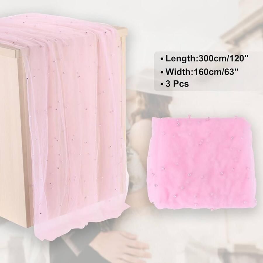 Lichtroze tule stoffen tafelkleed set van 3 160 x 304 cm