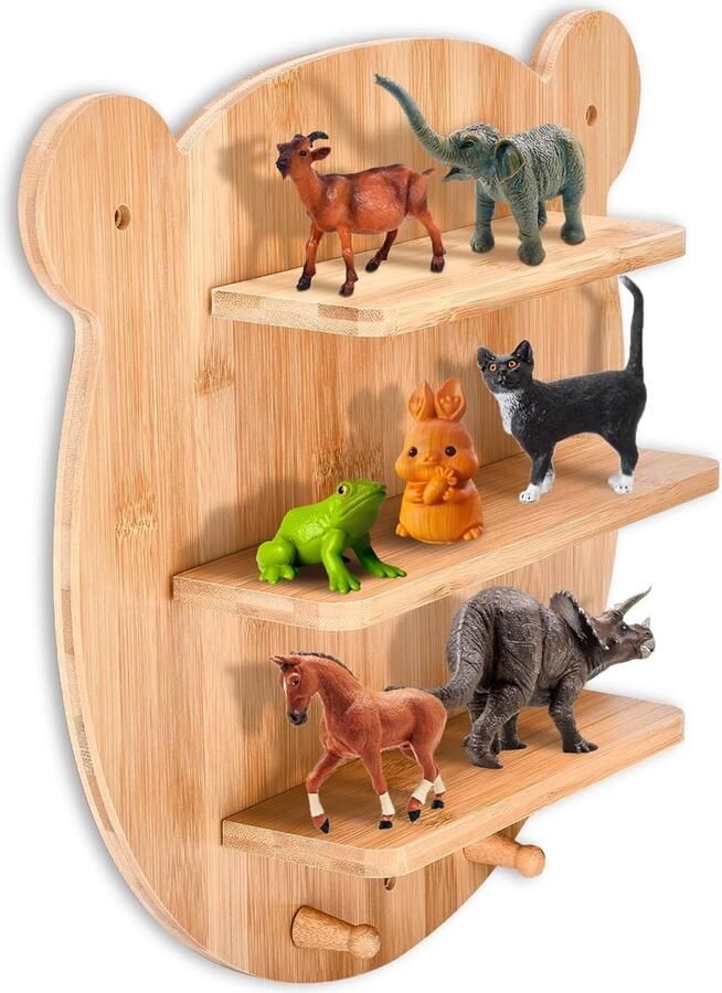 Liebspecht Little Moonshine Wandplank voor de kinderkamer Houten kinderplank Speelgoedplank Decoratieve en duurzame plank met veilige en praktische vakken voor speelgoed Houtkleurige plank