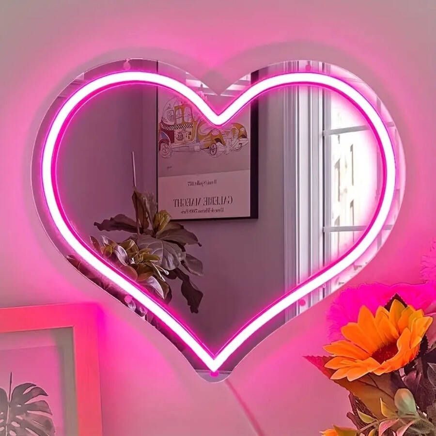 Liefde Hart Spiegel Muur LED Decoratie Dimmer USB Neon Lamp Spiegel 30 cm Valentijn Cadeau