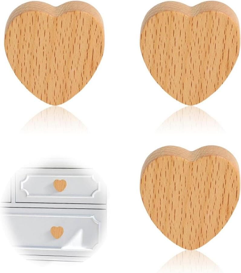 Liefde kastknoppen hartvormig 3 stuks hoogwaardig massief hout natuurlijke textuur sfeervol natuurlijke uitstraling kastknoppen kinderkamer
