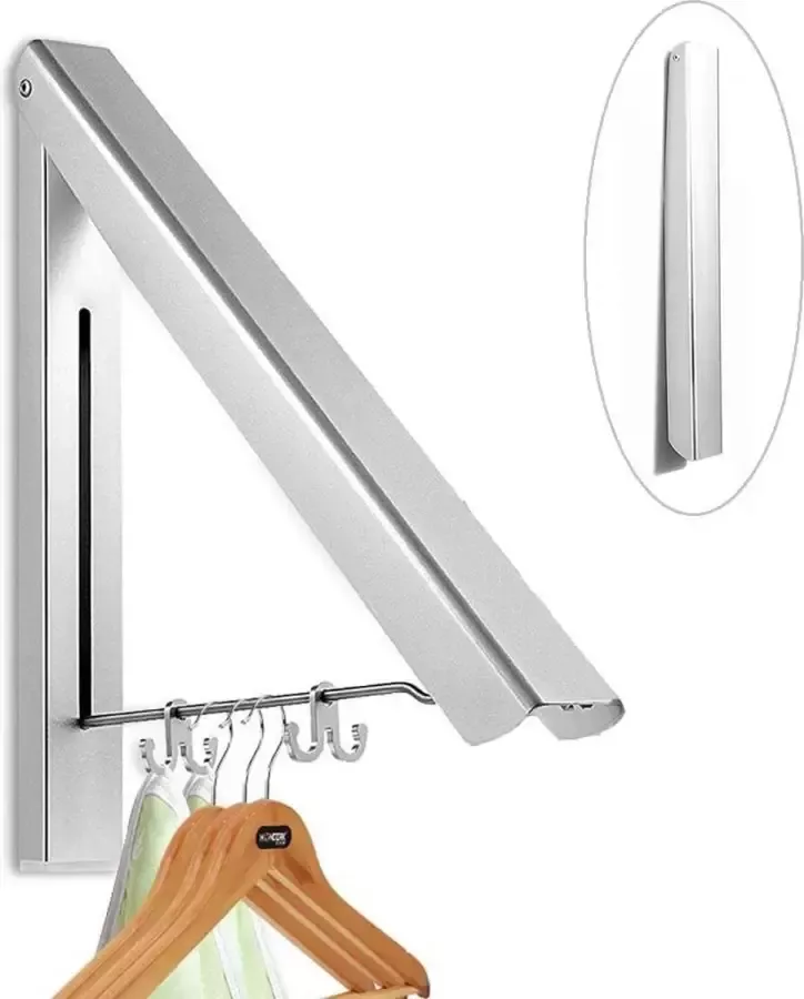 Life Uitklapbare kapstok garderobehaak geschikt voor muur- en wandbevestiging in kleine ruimtes hoeken badkamers zilverkleurig