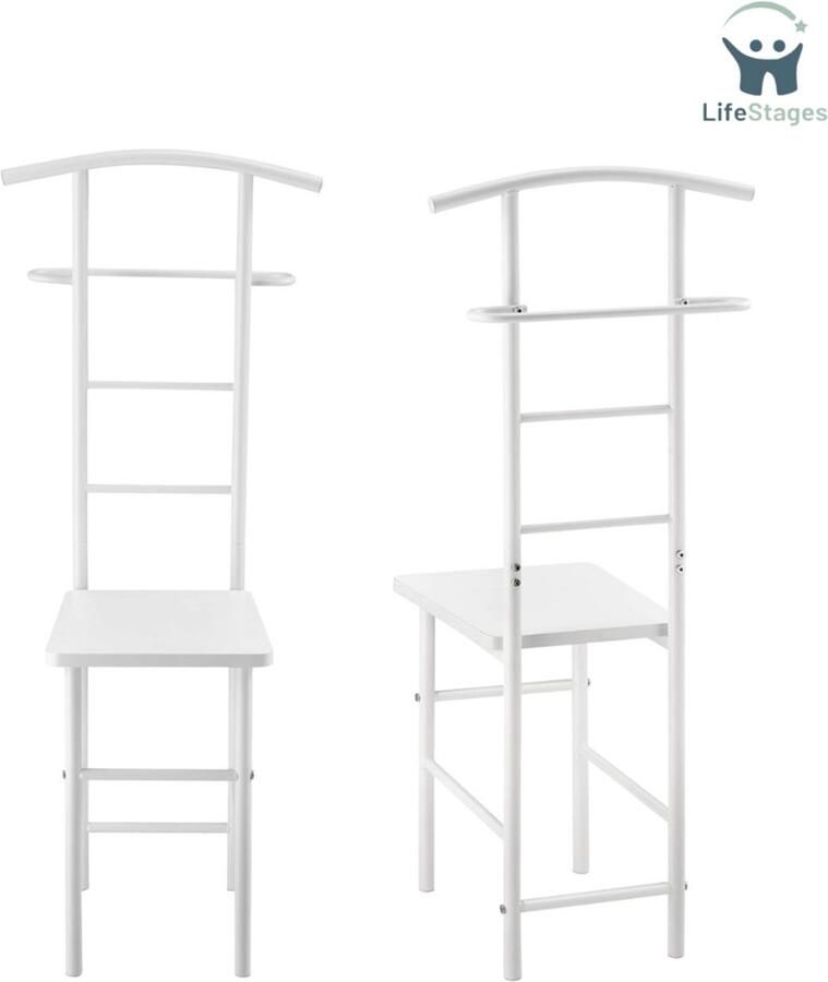 LifeStages Dressboy Kledingrek Stoel 107x44.5x45 Cm Metaal -MDF Wit