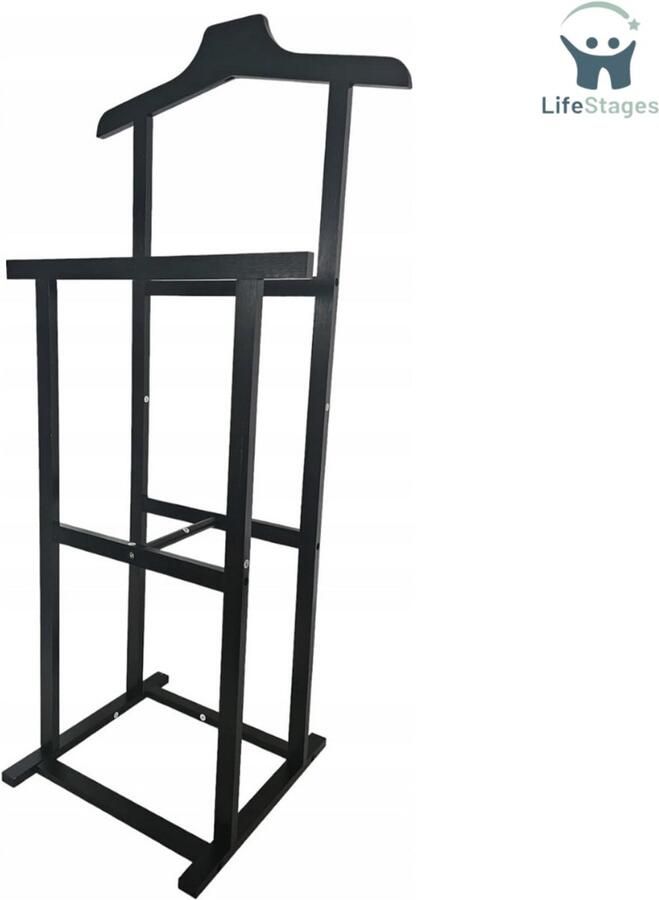 LifeStages Dressboy Kleerbutler zwart 102 x 47 x 36 cm Houten Kledingstandaard Dressboy Kledingroede Kledingrek