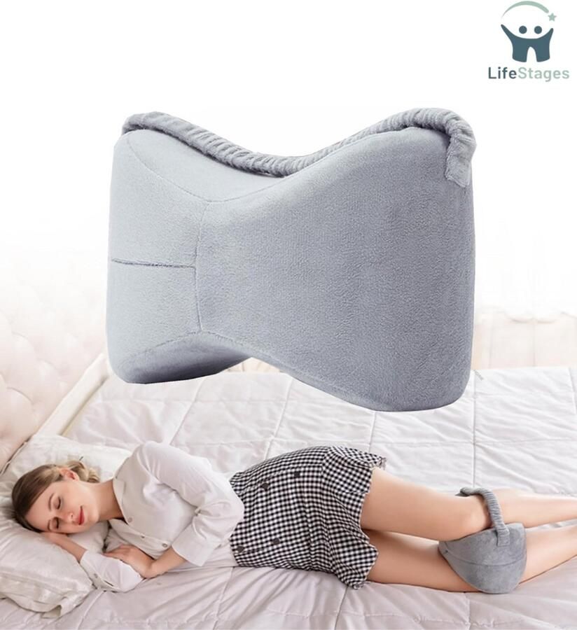 LifeStages Kniekussen voor in Bed Kniekussen Beenkussen Voor Slapen Aan De Zijkant Het Beste Voor Onderbeen Rug En Kniepijn Met Wasbare Hoes Voor Zijslapers (Grijs)