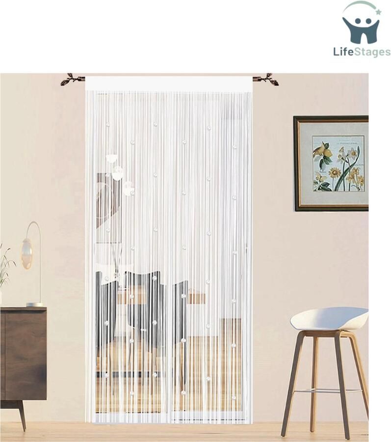 LifeStages Vliegengordijn Kralen Deurgordijn Vliegengordijn Voor Deuren Raamgordijnen Room Dividers Deuren Paneel Woonkamer Slaapkamer Kast Gordijnen (Wit 90x200cm)