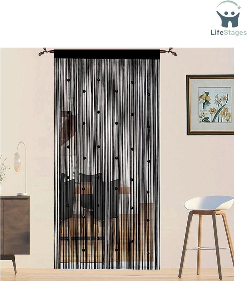 LifeStages Vliegengordijn Kralen Deurgordijn Vliegengordijn voor Deuren Raamgordijnen Room Dividers Deuren Paneel Woonkamer Slaapkamer Kast Gordijnen (zwart 90x200cm)