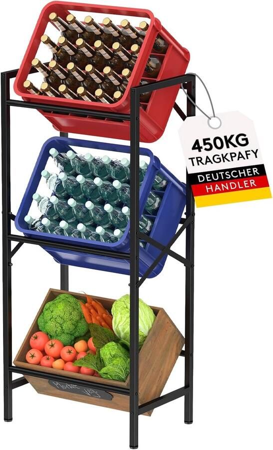 Lifewit Drankenrek voor 3 Kratten Zwart Metalen Rek