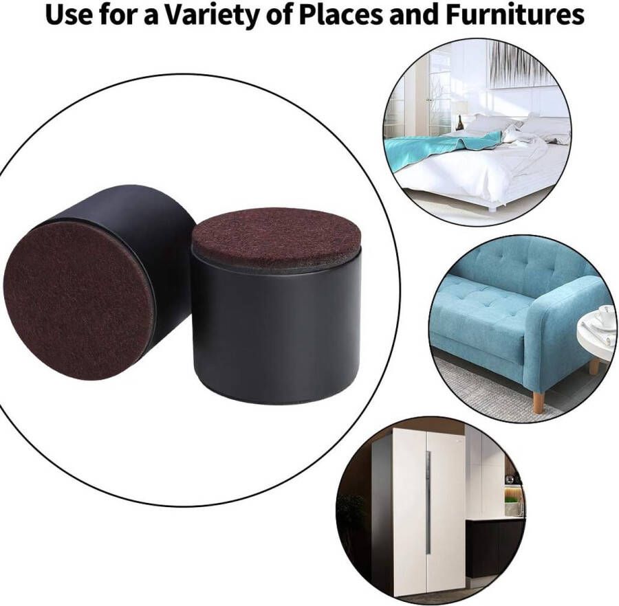 Lift Meubelverhogers Koolstofstaal Bed Risers 2 4 inch Zelfklevende Heavy Duty Meubelverhogers Voegt 2 Hoogte toe aan Bedden Banken Kasten Ondersteunt 20 Lbs Rond Zwart
