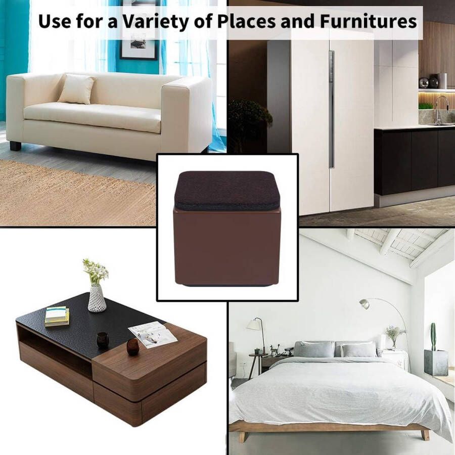 Lift Meubelverhogers Koolstofstaal Bed Risers 2 4 Zelfklevende Heavy Duty Meubelverhogers Voegt 2 Hoogte toe aan Bedden Banken Kasten Ondersteunt 20 Lbs Vierkant Bruin