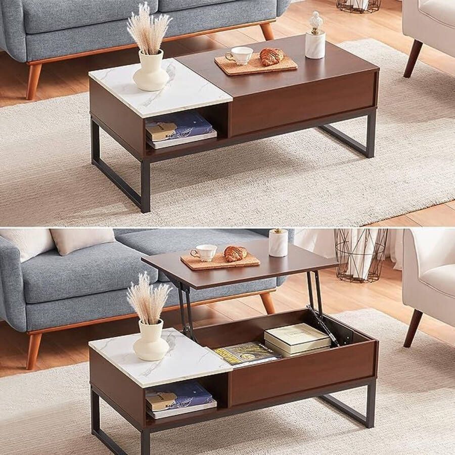 Lift Top Coffee Table with Hidden Storage Compartment Smart Mid Century Coffee Table Sturdy Wooden Pop Centre Tables for Living Room