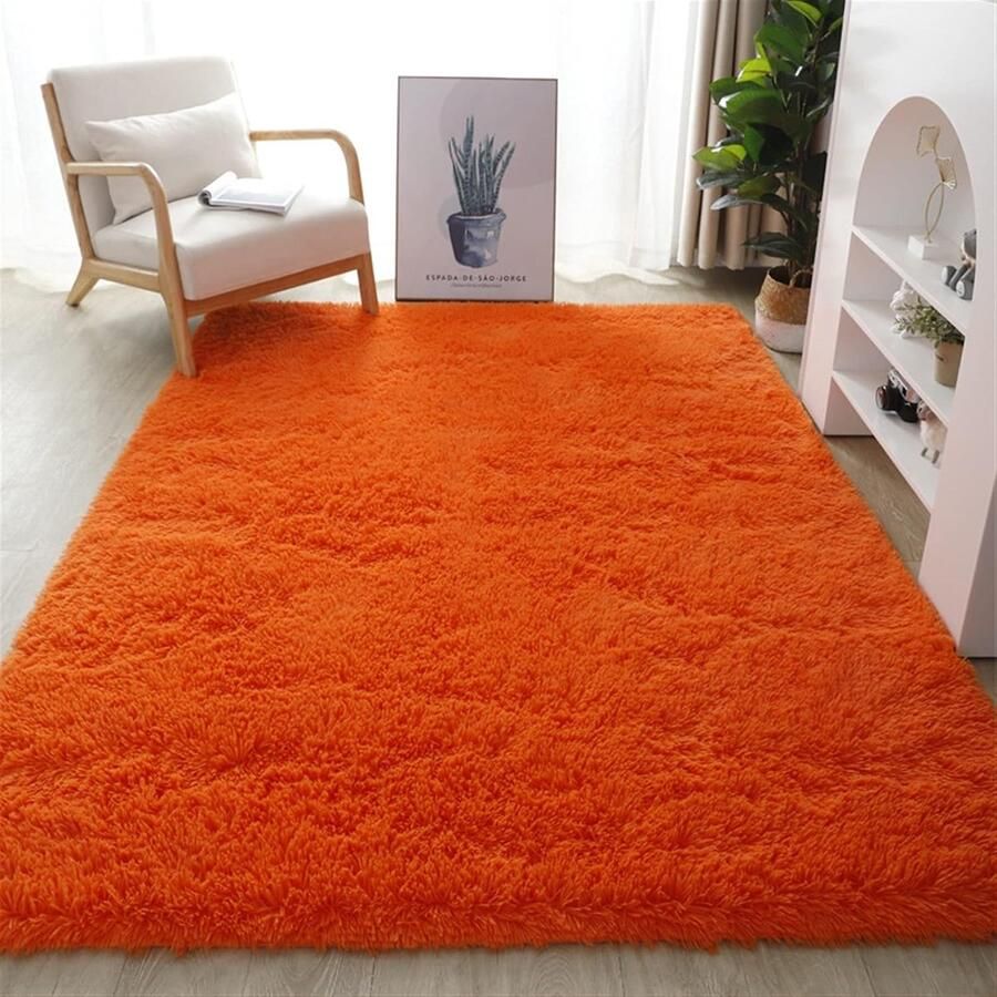 Zacht rechthoekig vloerkleed pluche tapijt 1 stuk oranje 3 x 5 cm