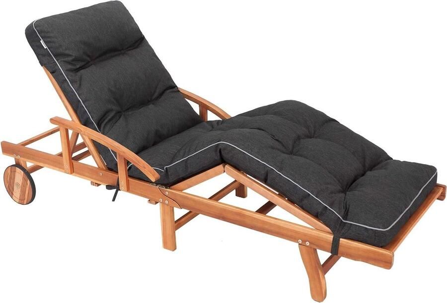 Comfortable Cushions for Deck Chair Garden Lounger and Sun Lounger 201 x 55 x 8 cm Black - Foto 2