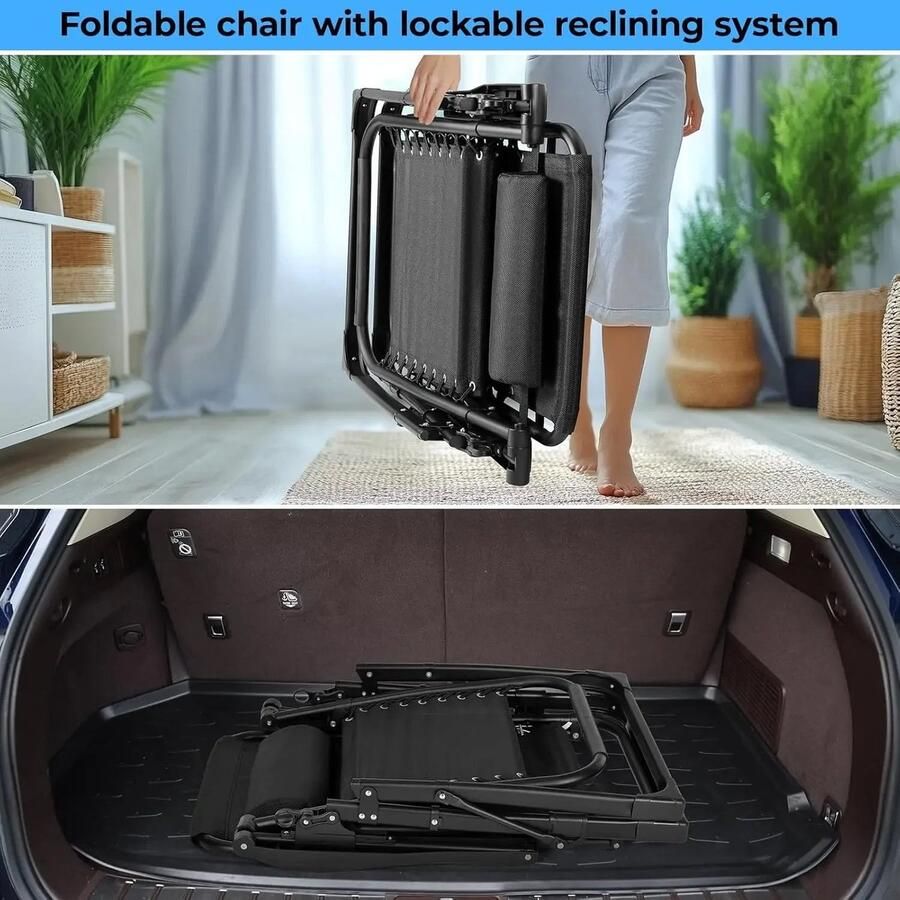 Ligstoel Tuinstoelen Strandstoel Klapstoel Zero Gravity Opvouwbare Draagvermogen van 160KG Verstelbare met Verwijderbare Kussen Hoofdsteun en Kopjeshouder m- Tuinset – Campingstoel – Tuinstoel – 2 Stuks Zwart