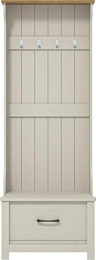 Limestone Hall Unit Entrance Bench with Coat Rack and Storage Cabinet (Light Grey) Galano halmeubel met kapstok