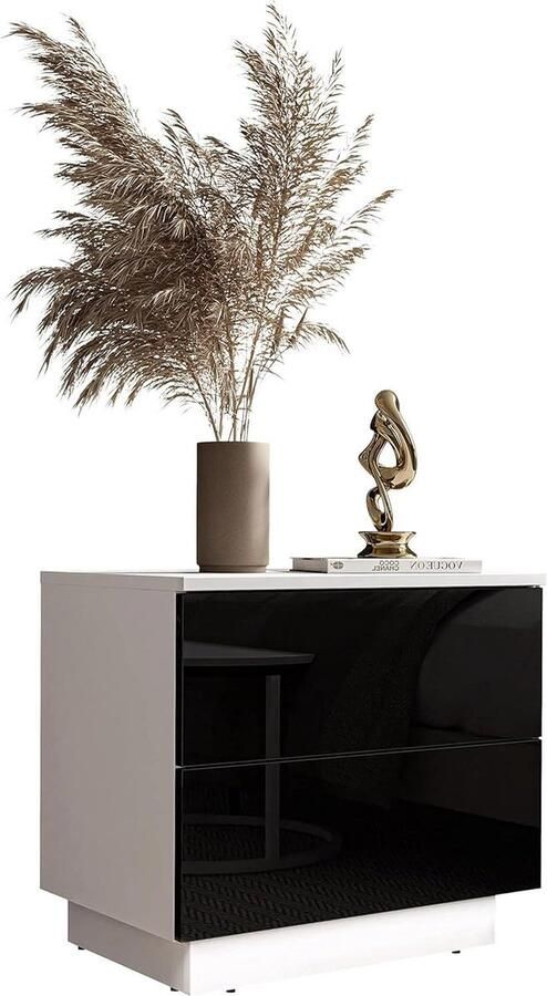 Lina Nachtkastje met lades en LED verlichting Wit Hoogglans Push to Open Systeem Bijzettafel Slaapkamer