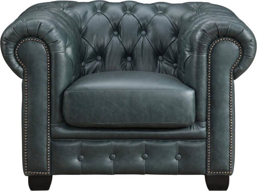 LINEA SOFA Chesterfield fauteuil BRENTON 100% buffelleer Spaans groen L 105 cm x H 73 cm x D 96 cm