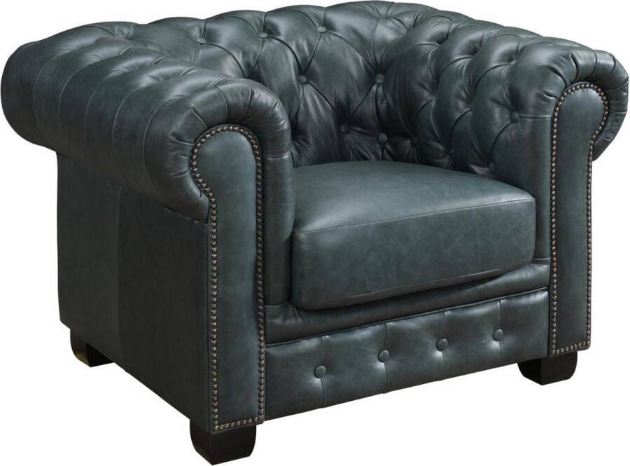 LINEA SOFA Chesterfield fauteuil BRENTON 100% buffelleer Spaans groen L 105 cm x H 73 cm x D 96 cm