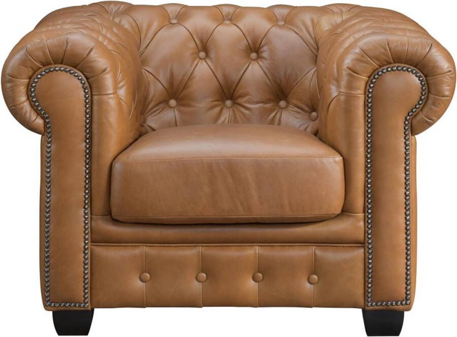 LINEA SOFA Chesterfield fauteuil BRENTON 100% buffelleer Vintage caramel L 105 cm x H 73 cm x D 96 cm