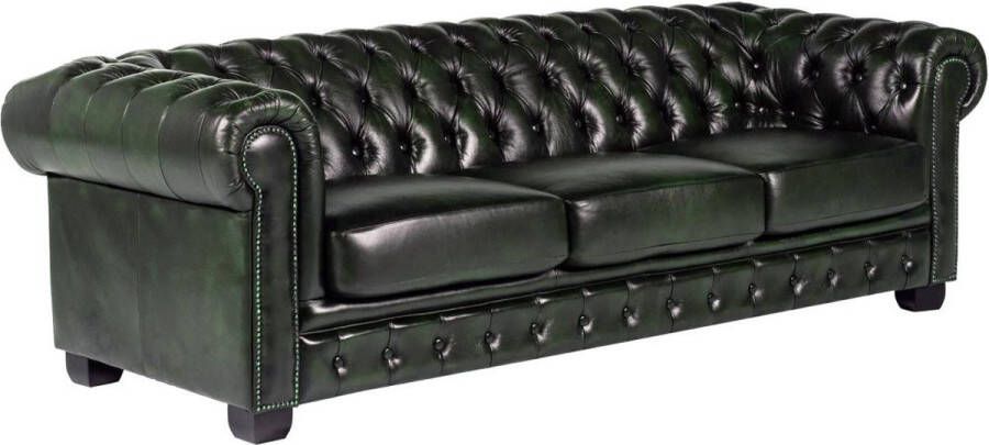 LINEA SOFA Vierzits chesterfieldbank BRENTON 100% buffelleer Donkergroen L 240 cm x H 73 cm x D 99 cm