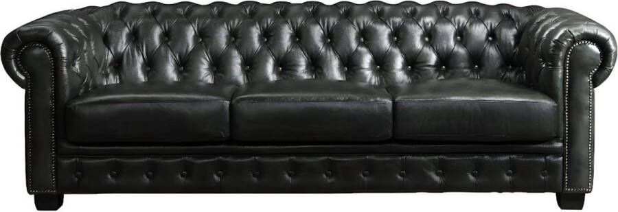 LINEA SOFA Vierzits chesterfieldbank BRENTON 100% buffelleer Donkergroen L 240 cm x H 73 cm x D 99 cm